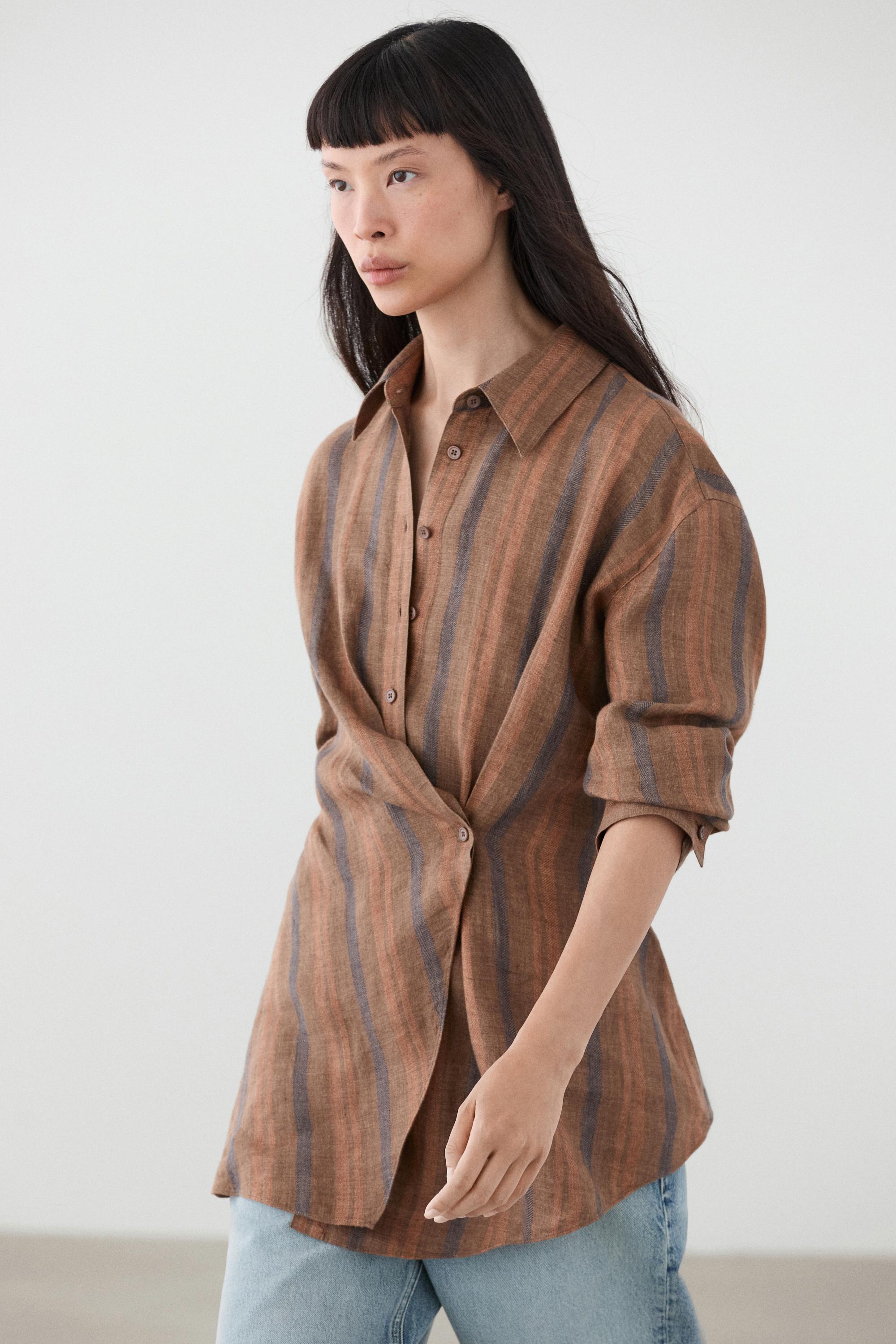 100% linen striped crossover shirt